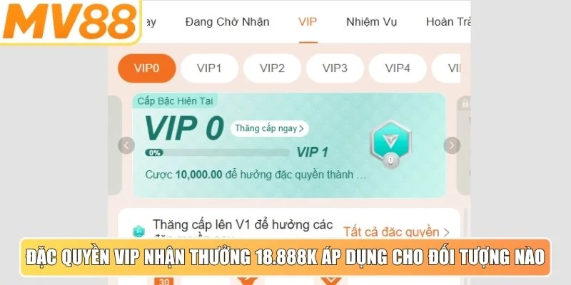 Đặc quyền VIP nhận thưởng 18.888K áp dụng cho đối tượng nào