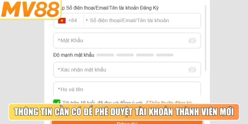 Thông tin cần có để phê duyệt tài khoản thành viên mới
